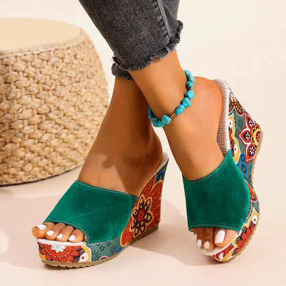 Women's Floral Print Wedge Sandals