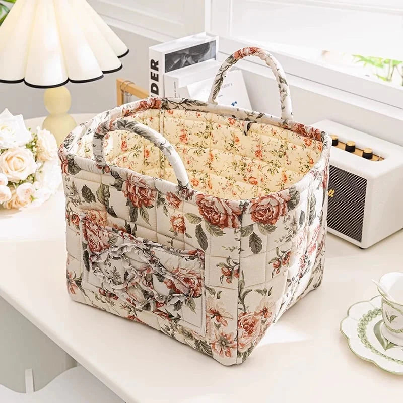 Boho Quilted Fabric Storage Basket Tote