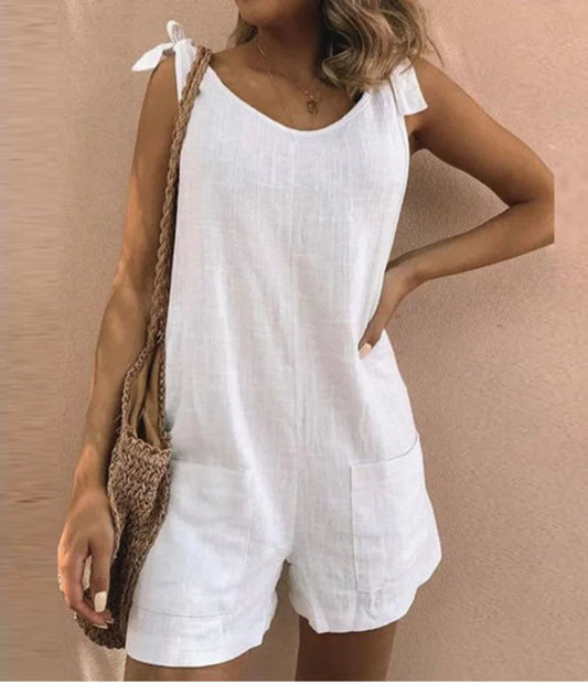 JUMPSUIT WITH BOW SHOULDER STRAPS AND POCKETS