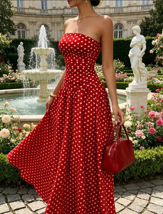 Women’s Strapless Polka Dot Maxi Dress