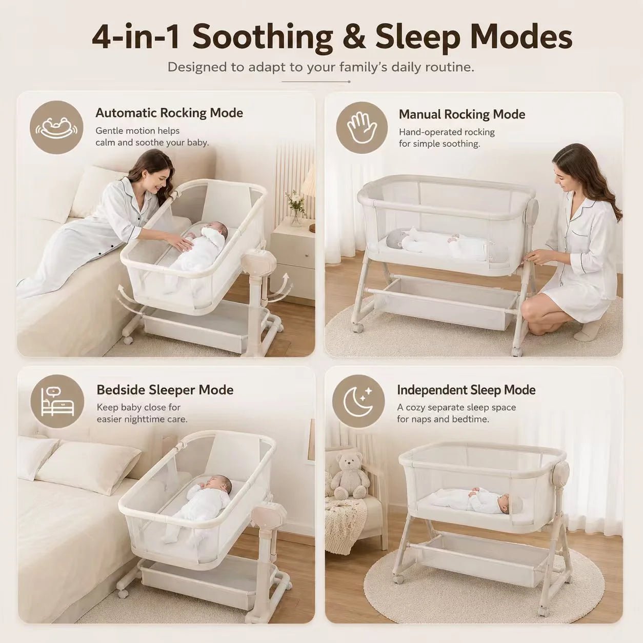 Automatic Rocking Bedside Baby Bassinet
