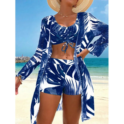 Women’s Tropical Print Three-Piece Swimwear Set