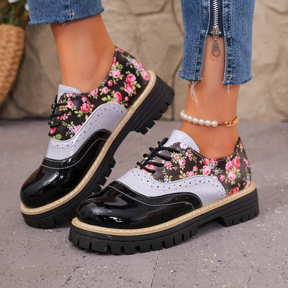 Women’s Floral Brogue Lace Up Chunky Sole Shoes