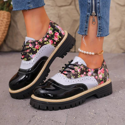Women’s Floral Brogue Lace Up Chunky Sole Shoes