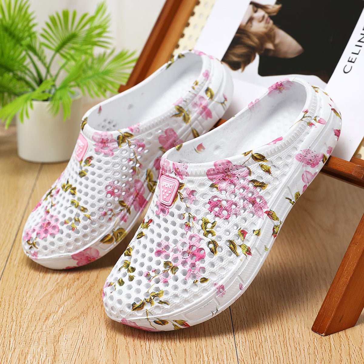 Women's Floral Print Ventilated Clog Slides