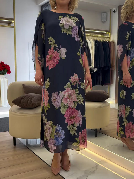 Women’s Floral Print A Line Chiffon Maxi Dress