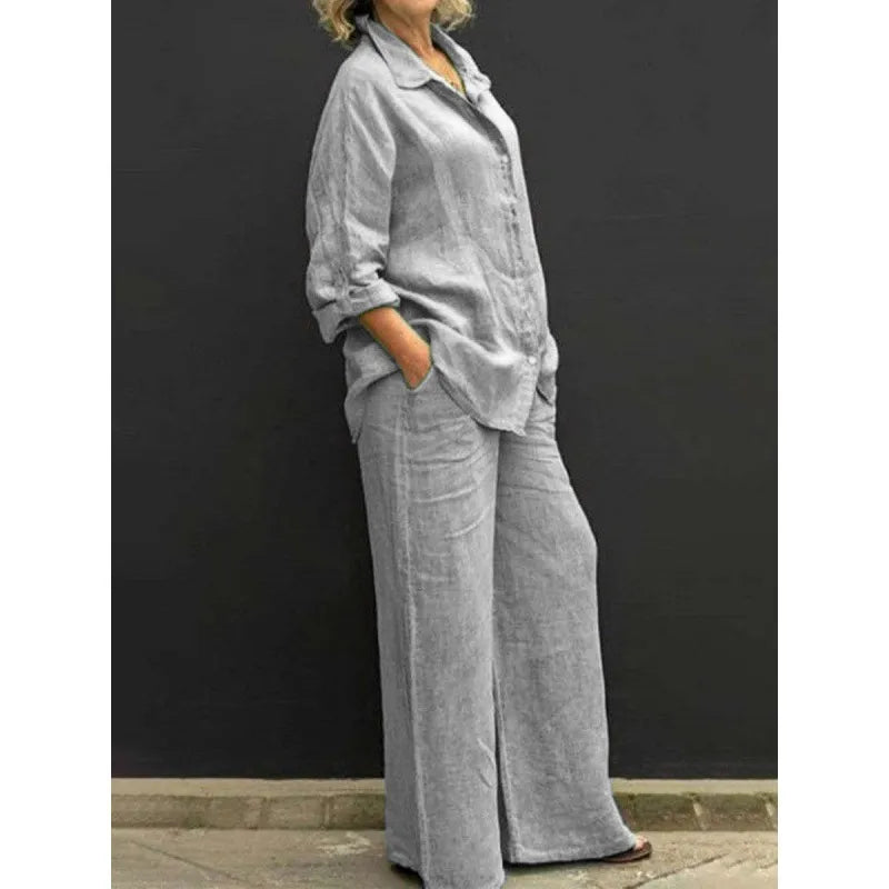 Women's Linen-Blend Shirt and Trouser Set