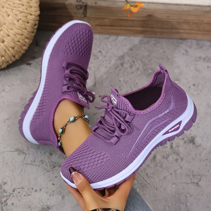 Women's Knit Trainers - All-Season Lace-Up Walking Shoes