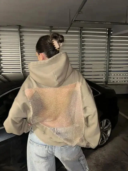 Women’s Glitter-Mesh Open-Back Hoodie