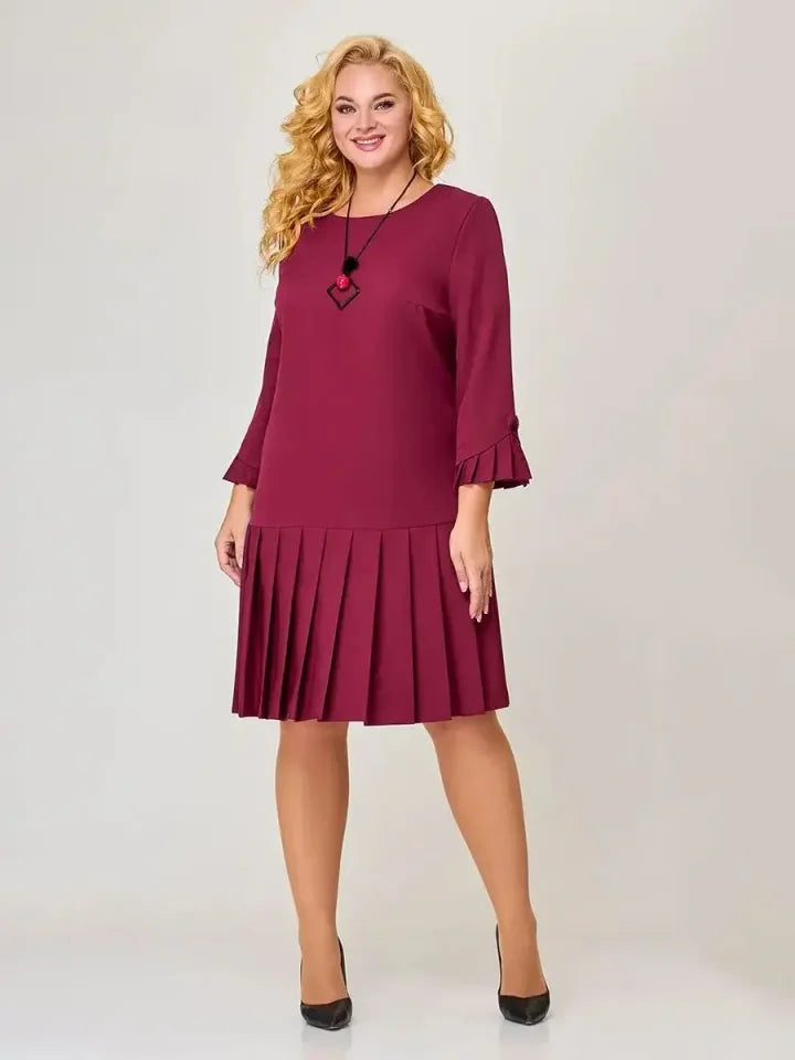 Women's Timeless Solid Colour Pleated Hem Dress