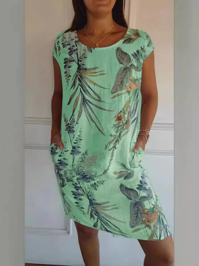🌼Women's Cotton & Canvas Round Neck Printed Dress