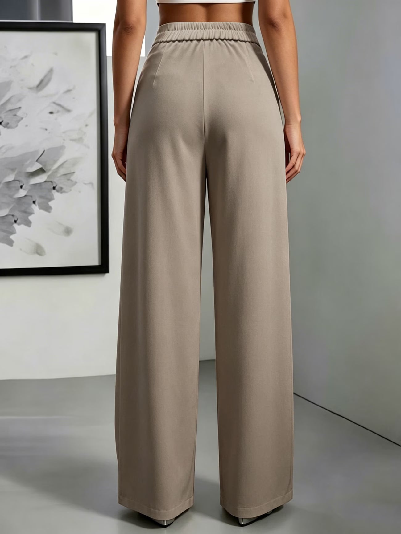Women's High-Waisted Draped Wide-Leg Trousers