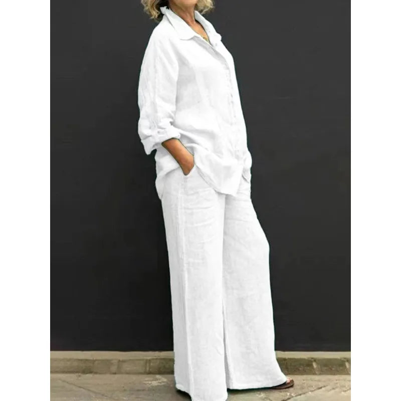 Women's Linen-Blend Shirt and Trouser Set