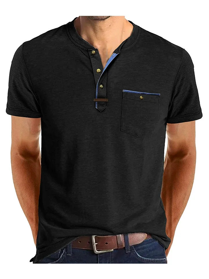 Men’s Short Sleeve Henley T-Shirt with Chest Pocket