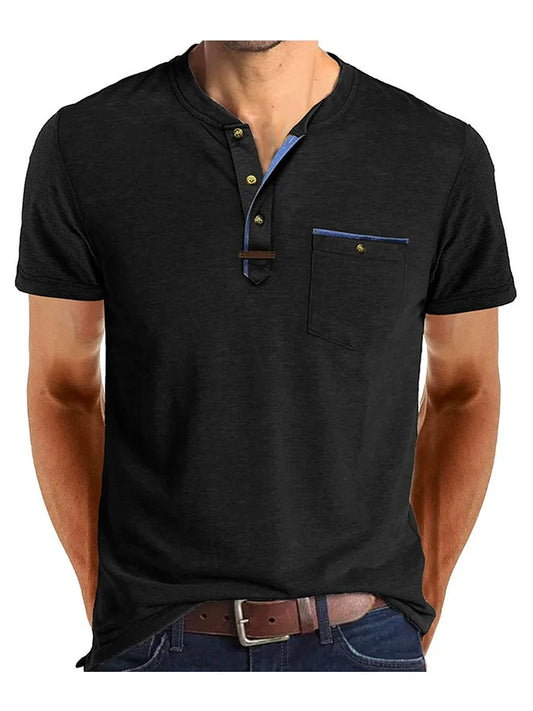 Men’s Short Sleeve Henley T-Shirt with Chest Pocket