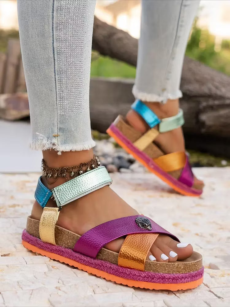 Women's Colour-Block Crossover Sandals