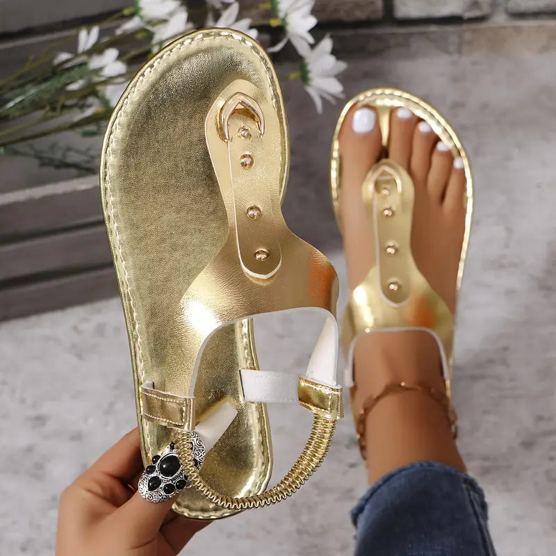 Women's Slip-On Beach Sandals - Ring Buckle Flat Sandals