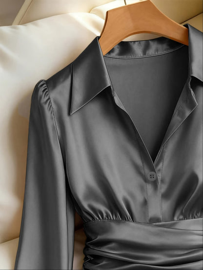 Women's Cinched-Waist Long-Sleeve Shirt