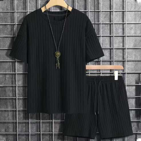 Men’s Textured T-Shirt and Drawstring Shorts Set