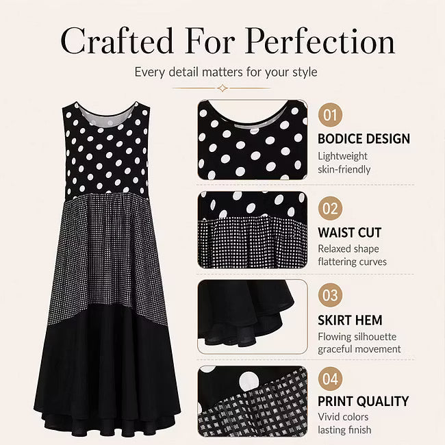 Women's Polka Dot and Check Patchwork Dress