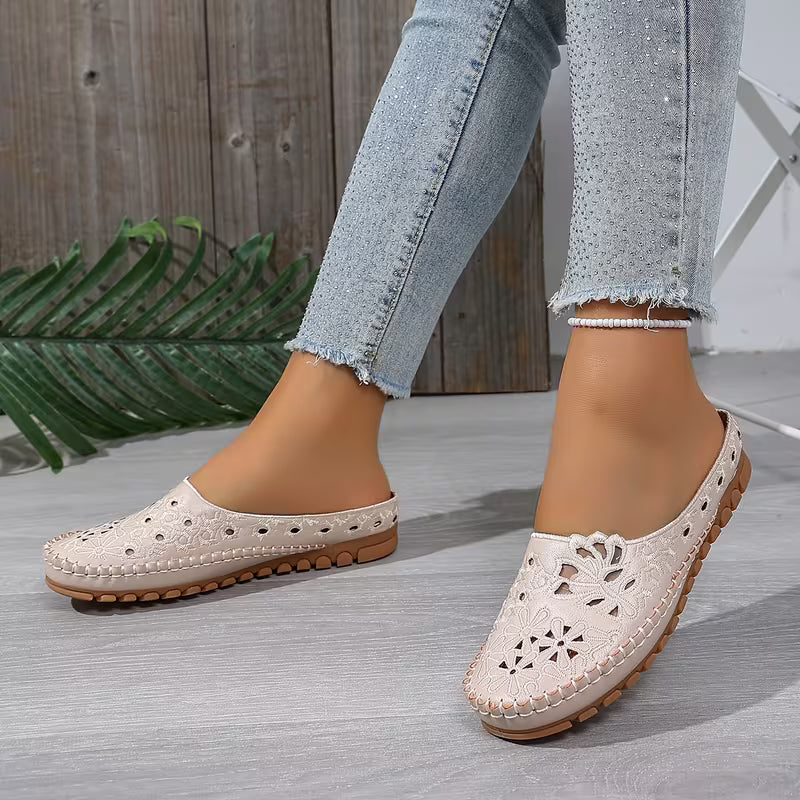Women’s Floral Cut-Out Mule Flats