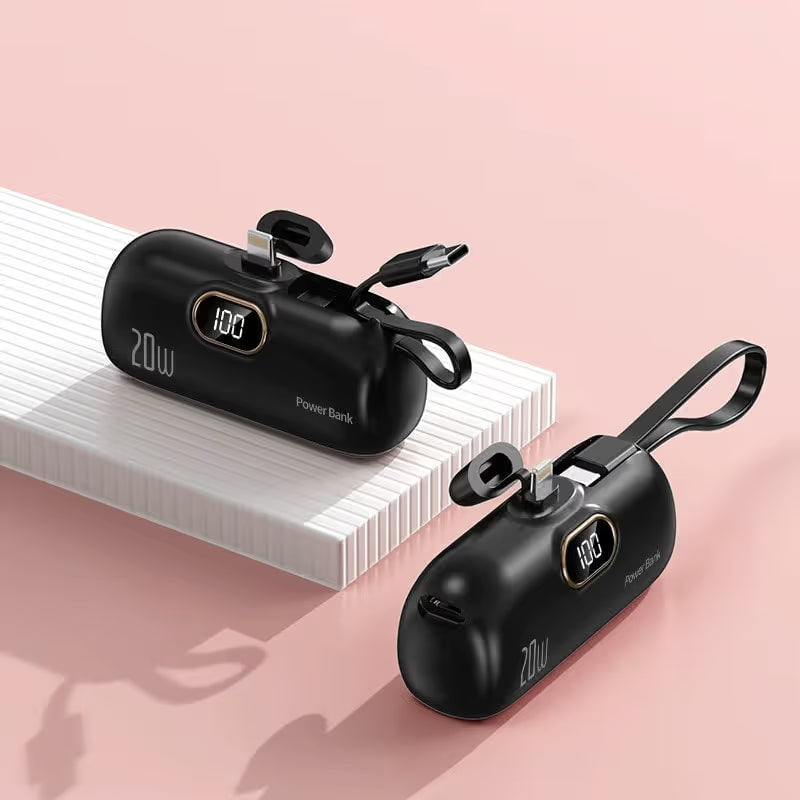 Mini Portable Charger with Built-In Cable