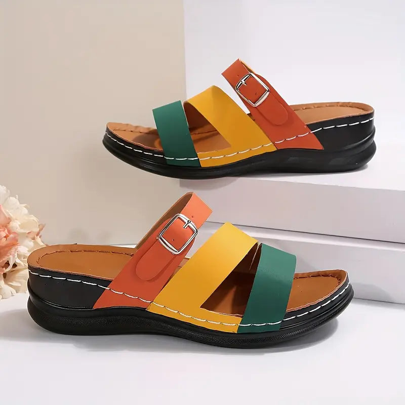 Women's Colorblock Slide Sandals - Bold & Comfortable Summer Style