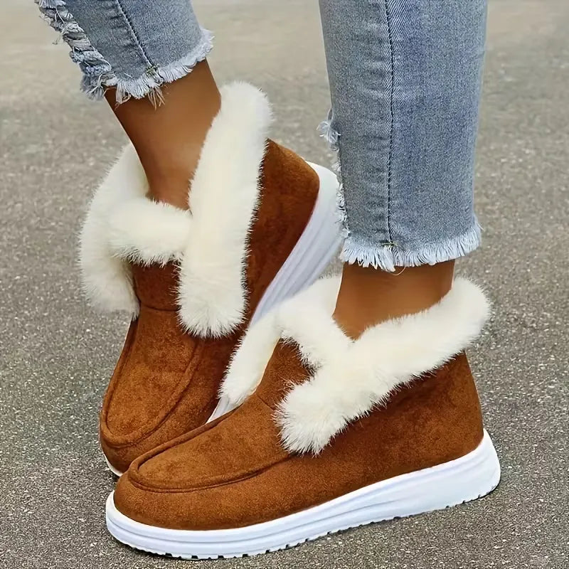 Women’s Faux Fur Trim Winter Slip-On Comfort Shoes