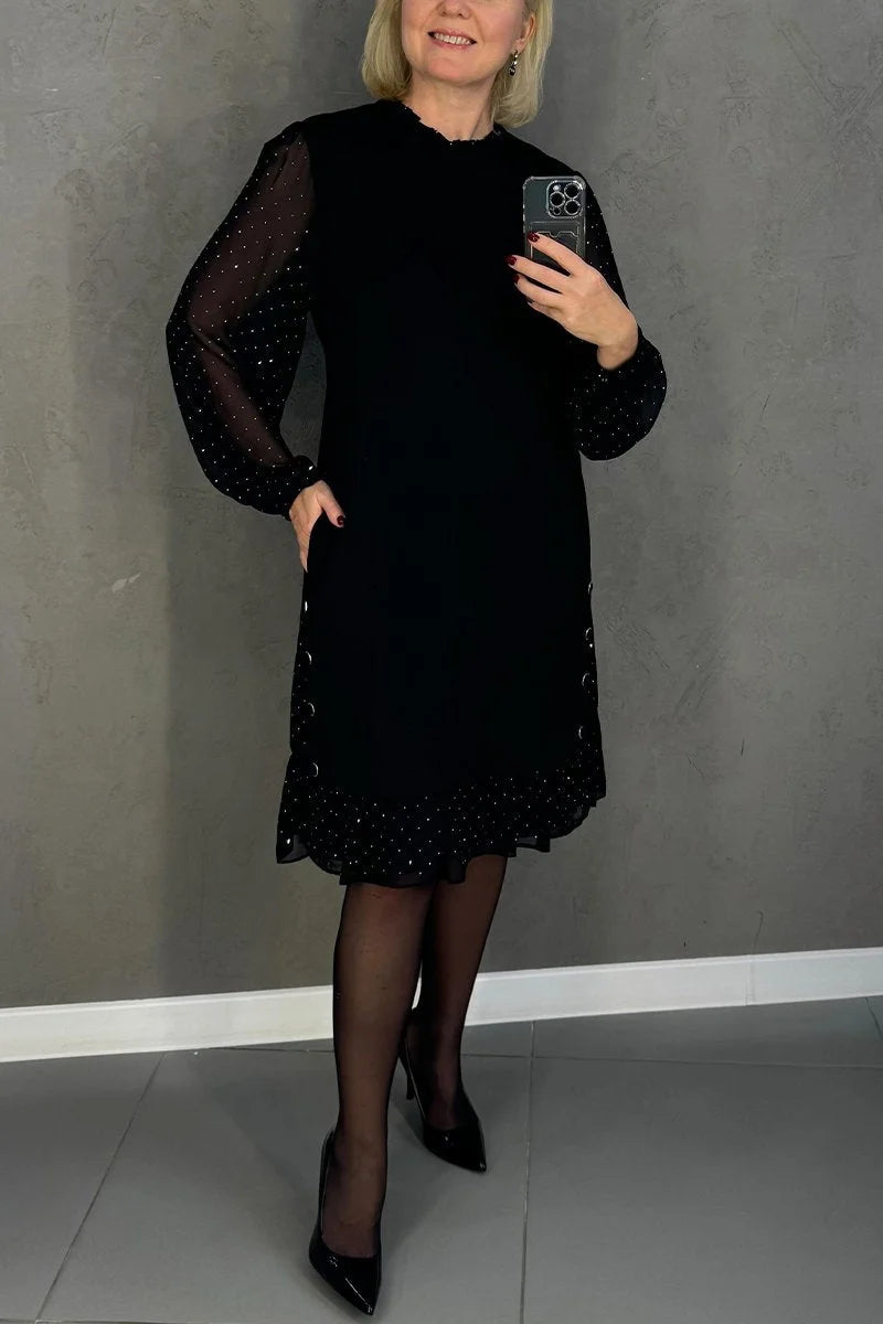 Women’s Sparkle Trim Sheer-Sleeve Shift Dress