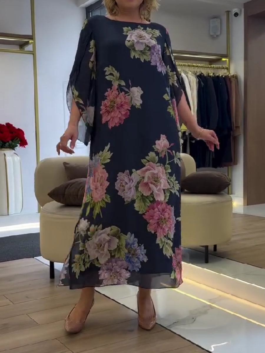 Women’s Floral Print A Line Chiffon Maxi Dress