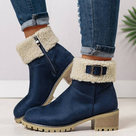 Women’s Warm Fleece Collar Chunky Ankle Boots