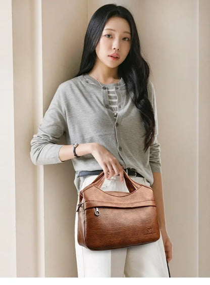Women’s Multi-Pocket PU Shoulder Bag with Adjustable Strap
