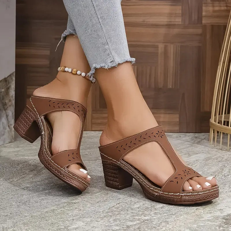 Women’s Supportive Laser-Cut Chunky Heel Sandals