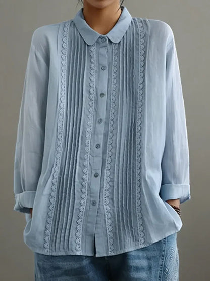 Women’s Patchwork Button Front Blouse with Collar