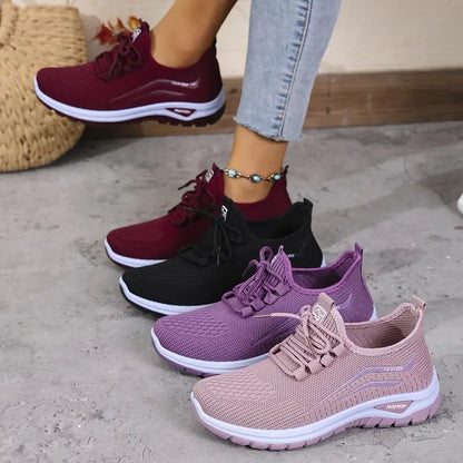 Women's Knit Trainers - All-Season Lace-Up Walking Shoes