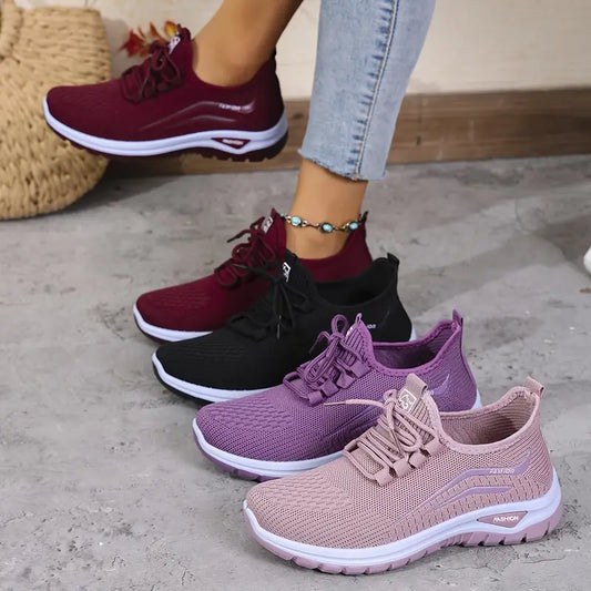 Women's Knit Trainers - All-Season Lace-Up Walking Shoes