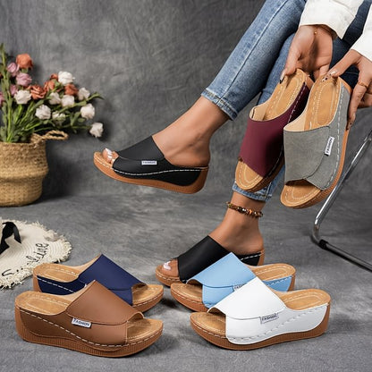 Women's Leather-Effect Wedge Sandals