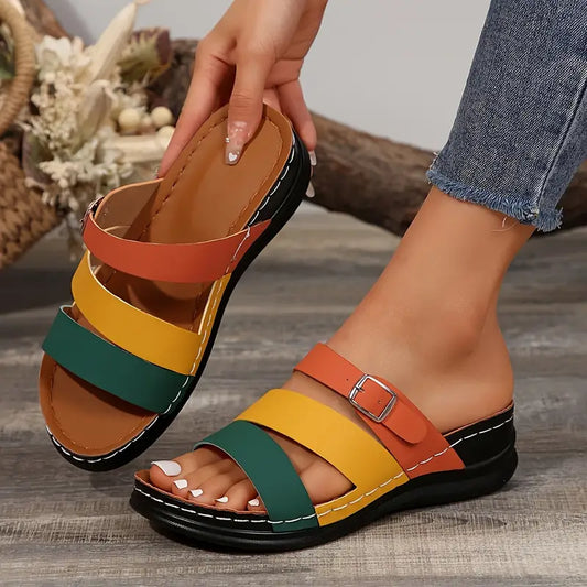 Women's Colorblock Slide Sandals - Bold & Comfortable Summer Style