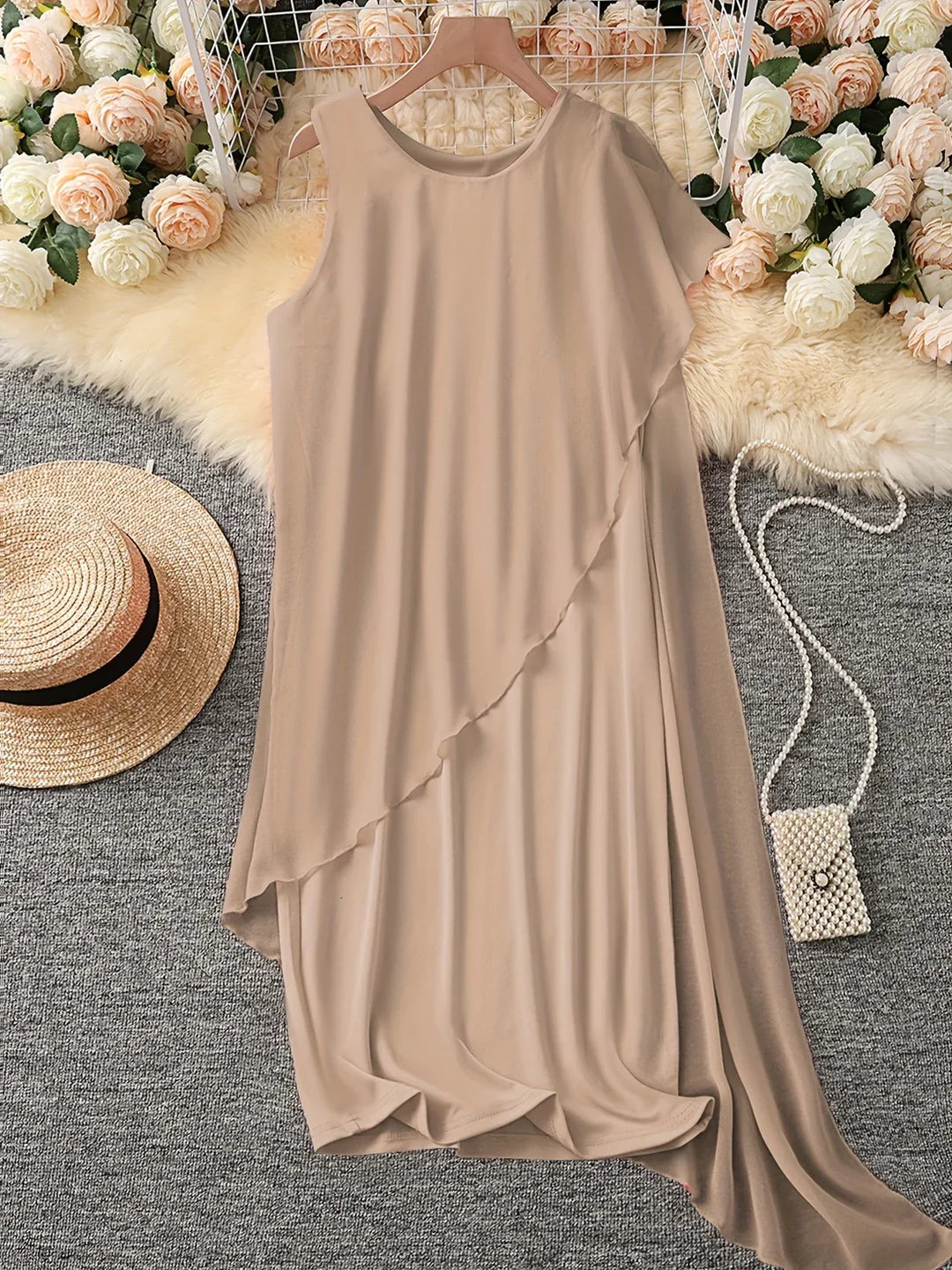 Women’s Asymmetric Overlay Midi Dress