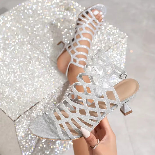 Women’s Glitter Cage Strap Evening Heels