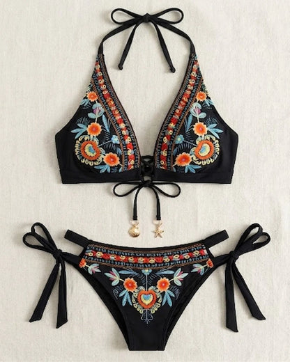Women’s Floral Lace-Up Bikini Set