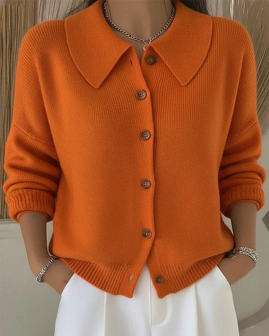 Women’s Solid Colour Collared Button Knit Sweater