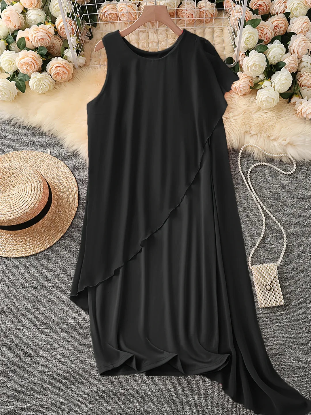 Women’s Asymmetric Overlay Midi Dress