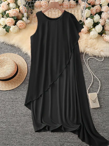 Women’s Asymmetric Overlay Midi Dress