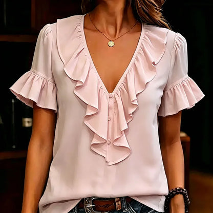 Women's Ruffle V-Neck Blouse