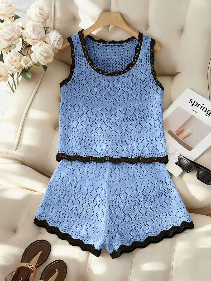 Women’s Crochet-Look Sleeveless Shorts Set