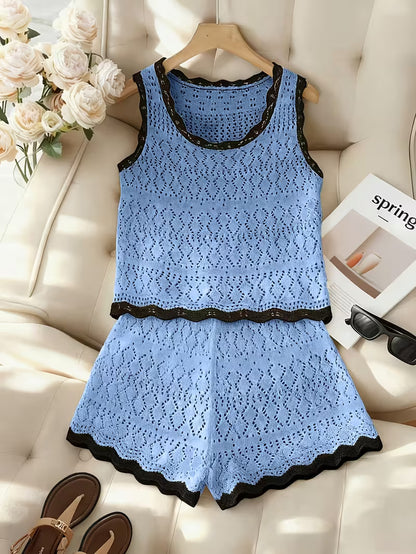 Women’s Crochet-Look Sleeveless Shorts Set