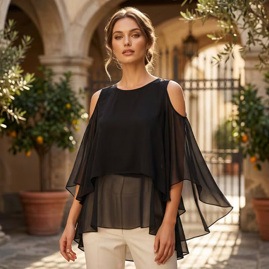 Women’s Cold-Shoulder Layered Ruffle Blouse