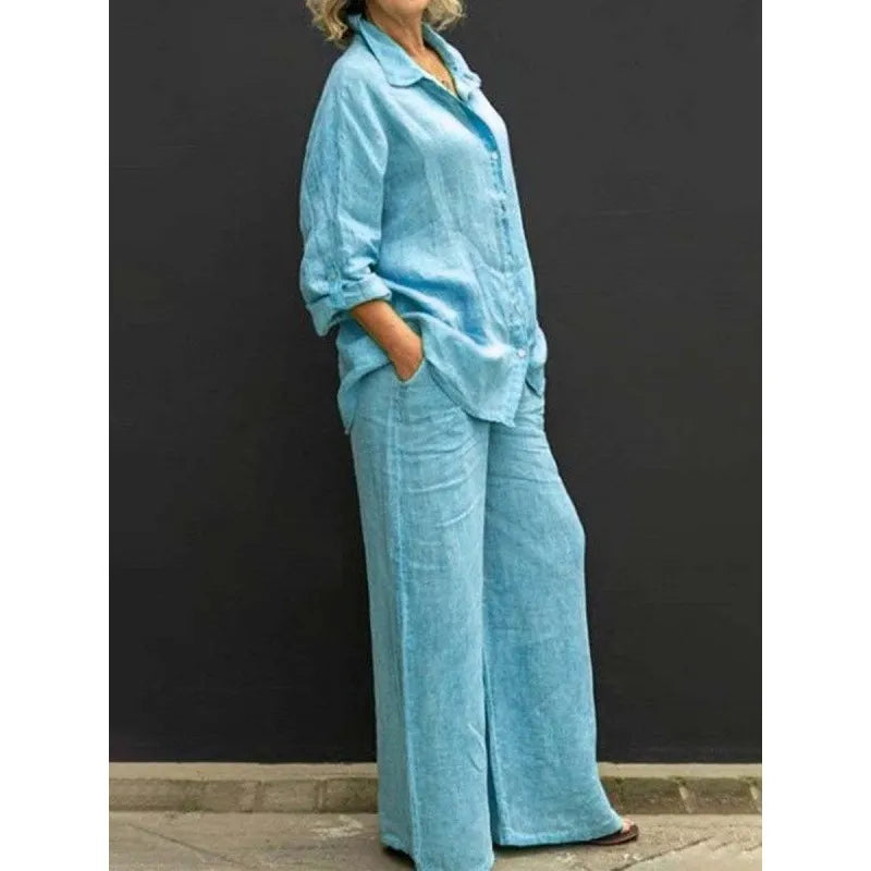Women's Linen-Blend Shirt and Trouser Set