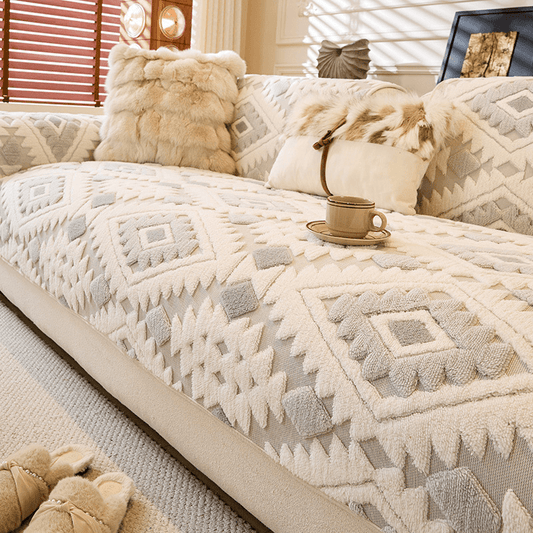 Geometric Plush Jacquard Sofa Cover Protector